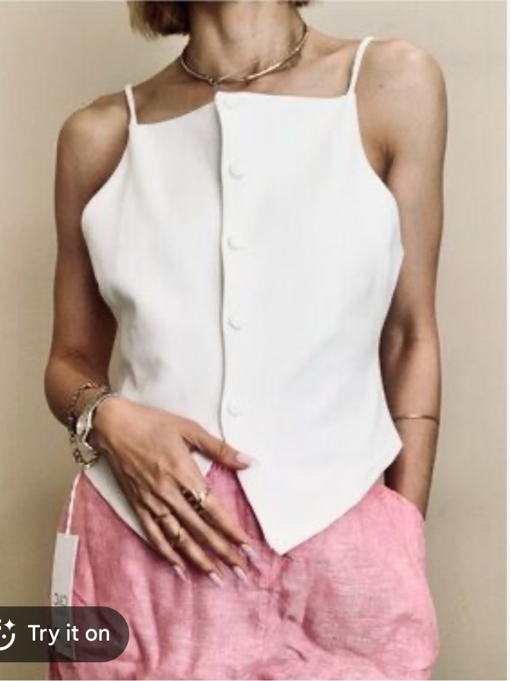 Zara White Button-Front vest